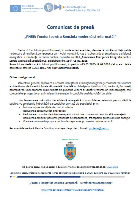 Comunicat de presă „PNRR: Fonduri pentru România modernă și reformată!” (1)