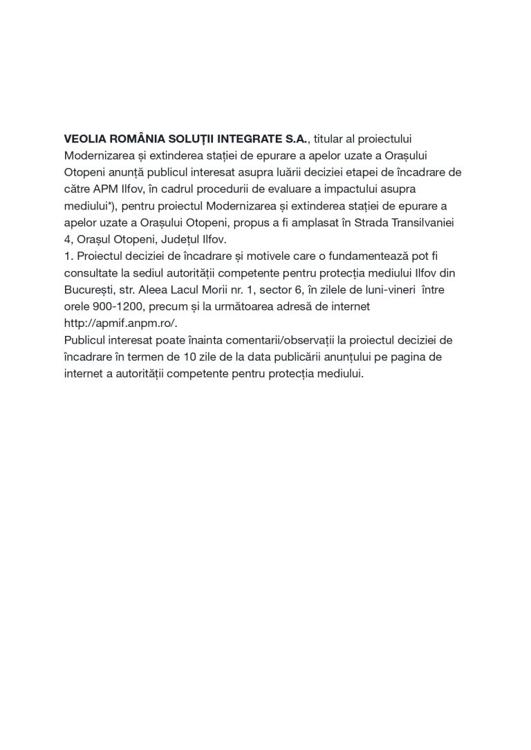 Anunț de presă VEOLIA SA