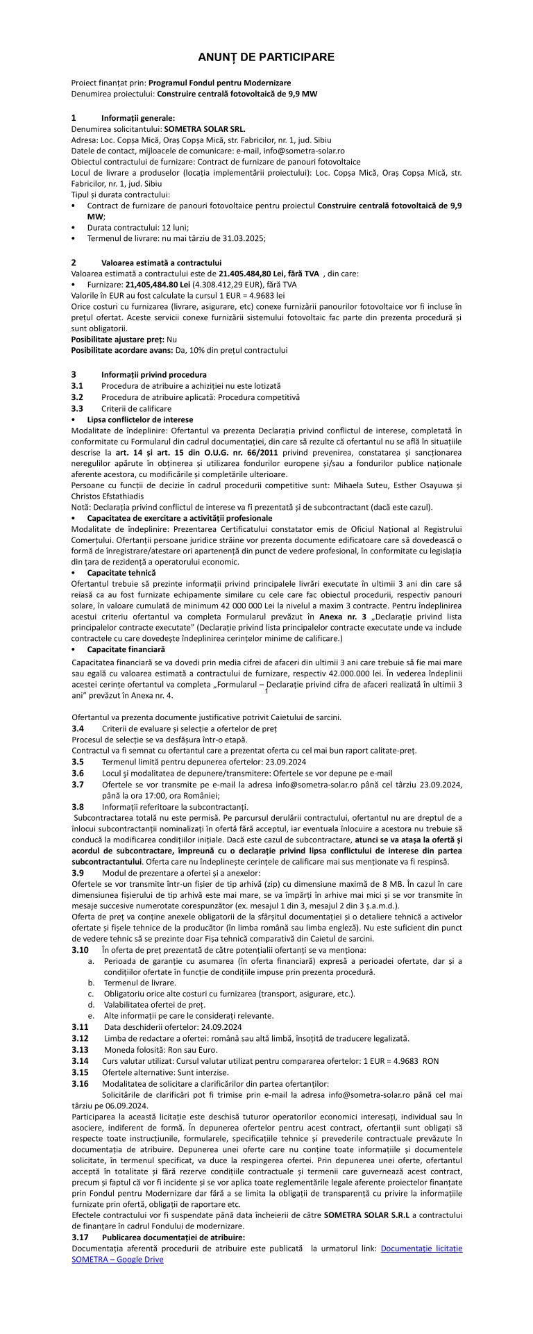 Anunț de presă