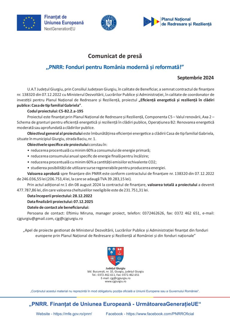 Comunicat de presă UAT Județul Giurgiu