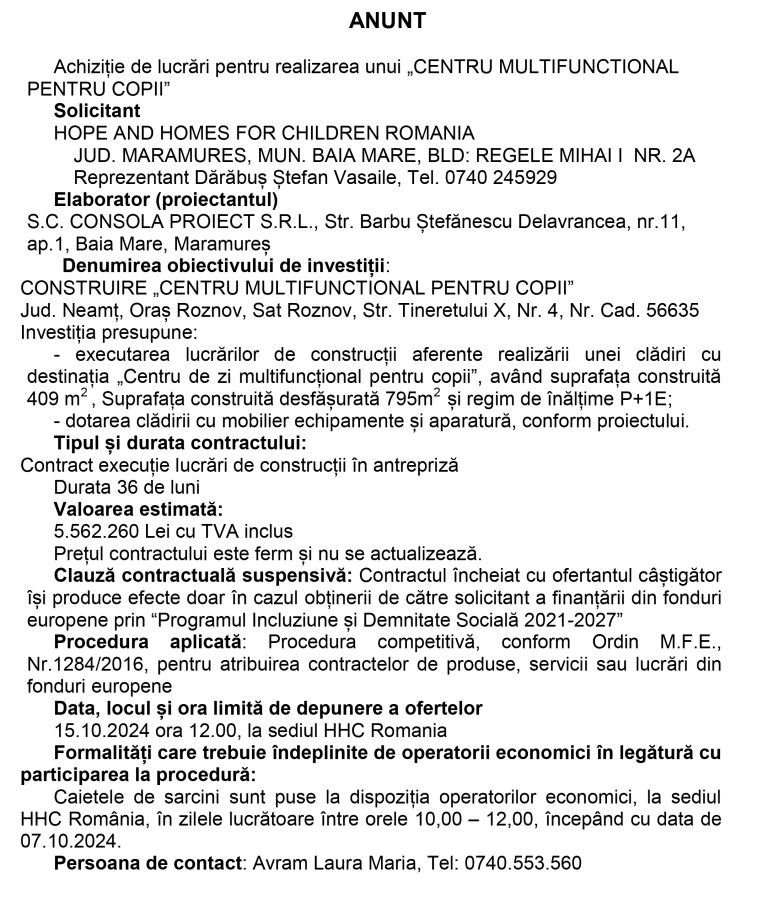 Anunț de presă