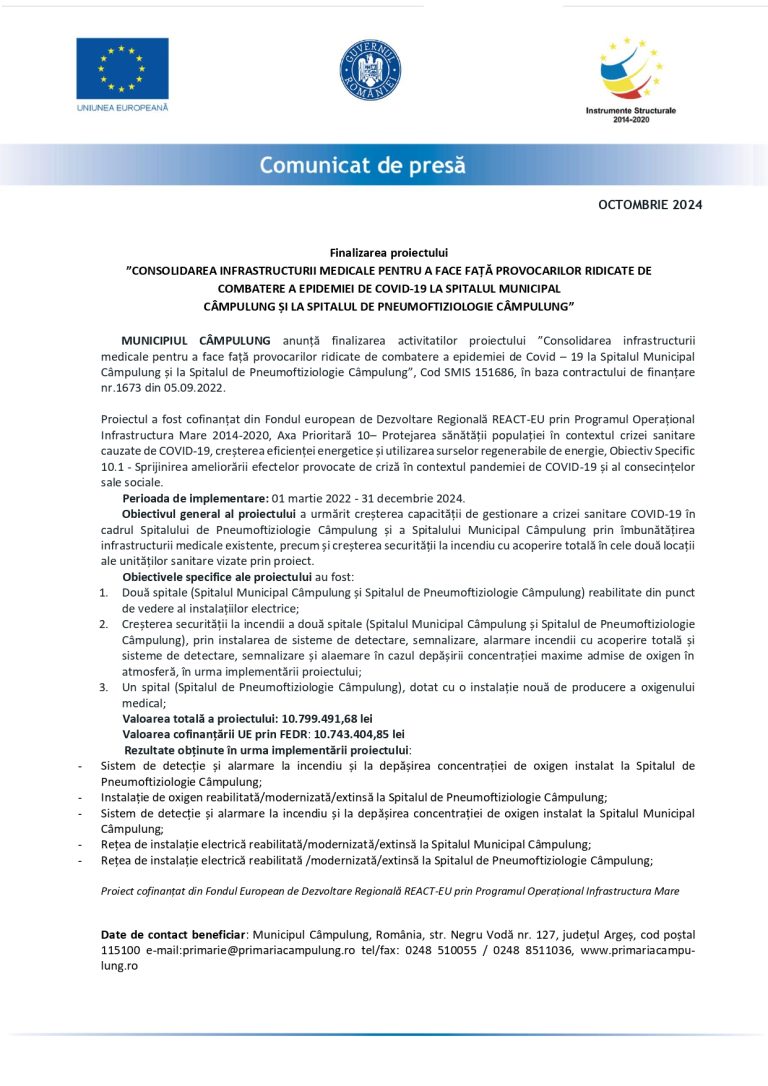 Comunicat de presă Municipiul Câmpulung