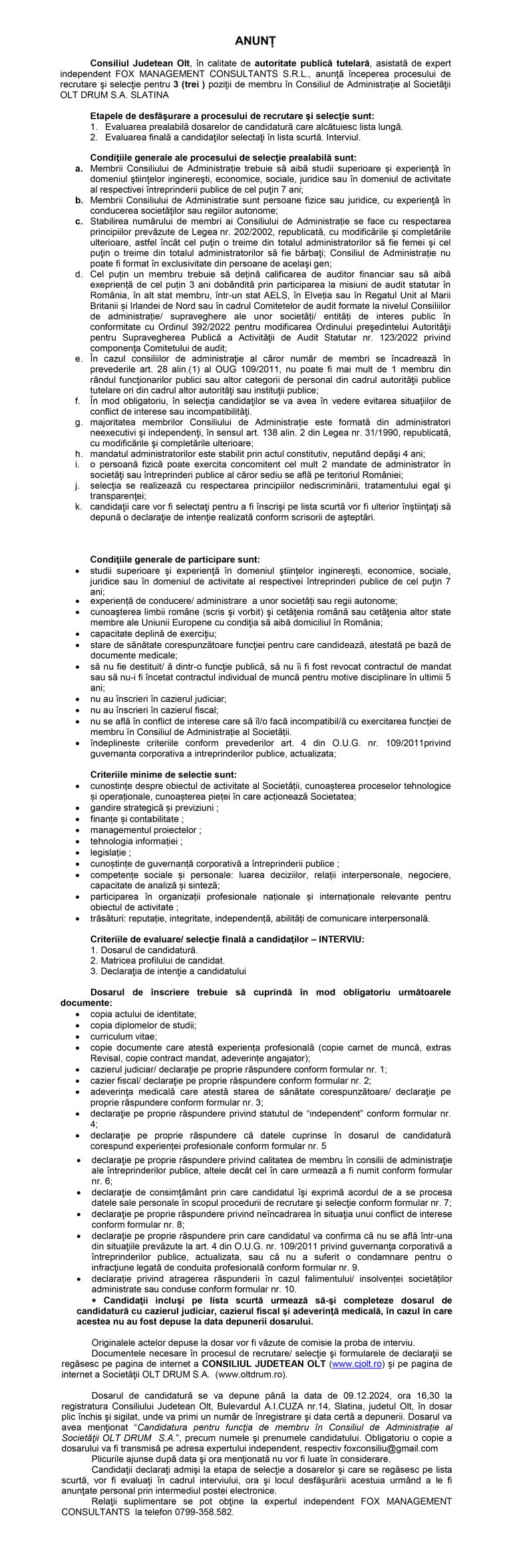 Anunț de presă