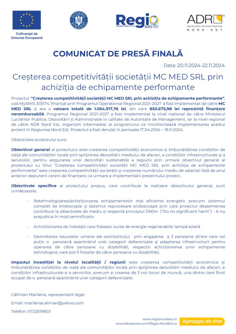 Comunicat de presă MC MED SRL