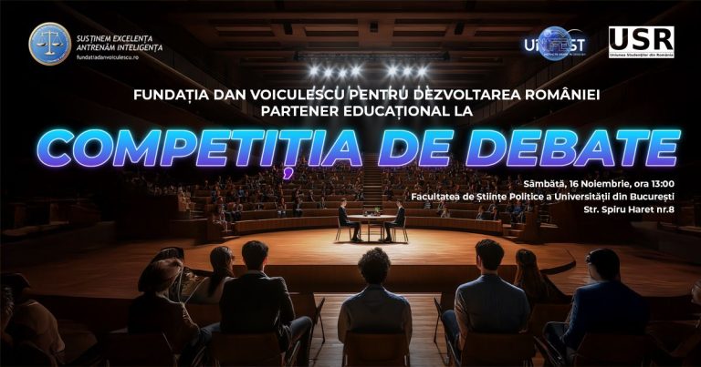 Argumentul devine „putere”. Fundația Dan Voiculescu pentru Dezvoltarea României premiază excelența și susține, în calitate de partener educațional, Competiția de Debate din cadrul UNIFEST