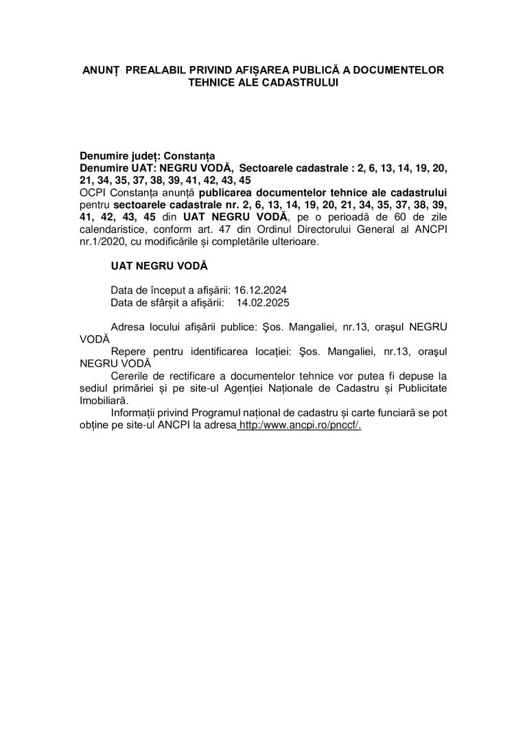 Comunicat de presa UAT Negru Voda