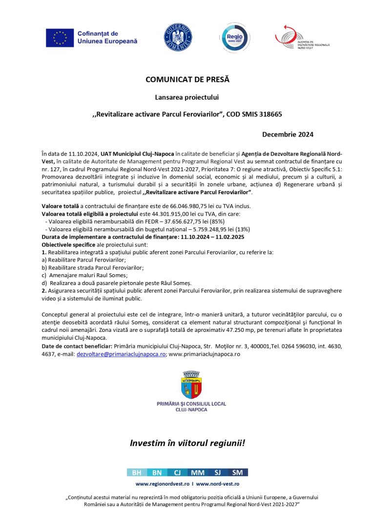 Comunicat de presă UAT Municipiul Cluj-Napoca