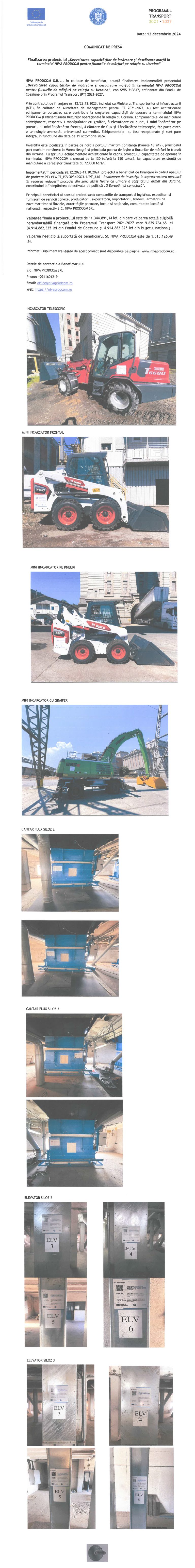 Comunicat de presă NIVA PRODCOM SRL