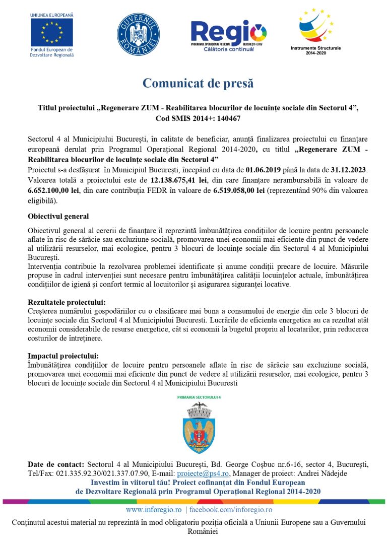 Comunicat de presă Sectorul 4