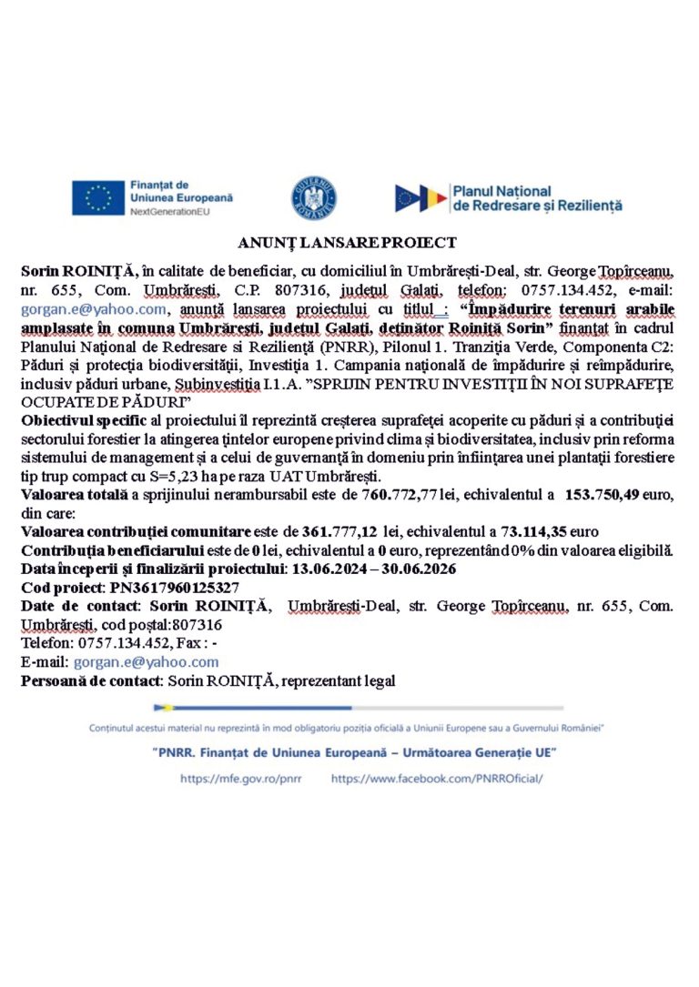 Comunicat de presă Sorin Roiniță