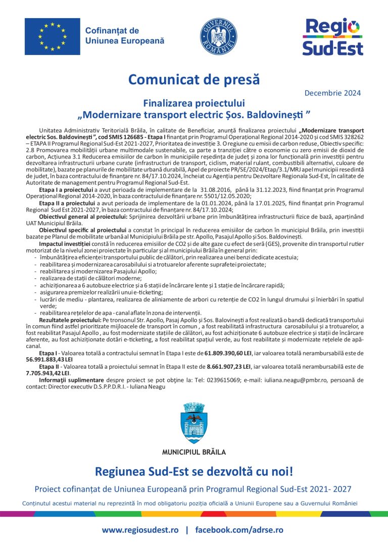Comunicat de presă Unitatea Administrativ-Teritorială Brăila