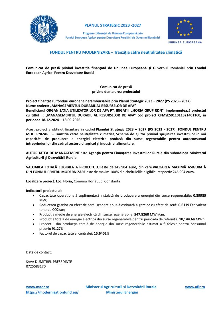 Comunicat de preă OUAI „HORIA GRUP RDN”