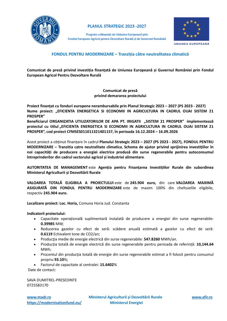 Comunicat de preă OUAI„SISTEM 21 PROSPER”