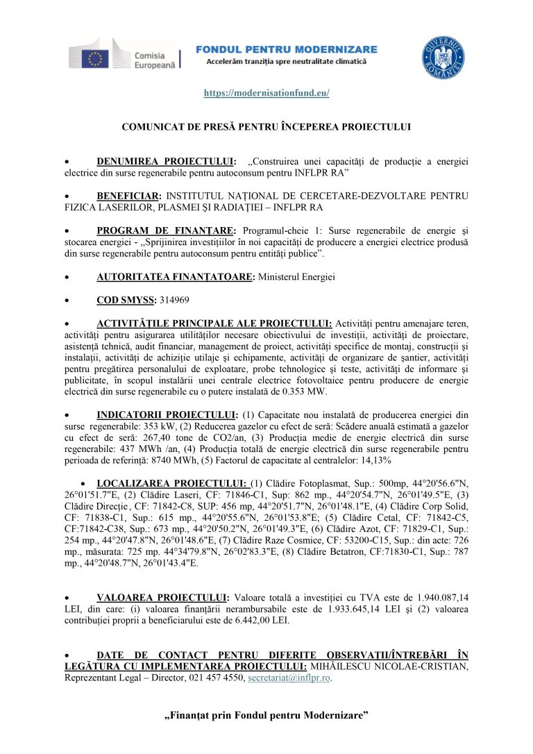 Comunicat de presă INFLPR RA