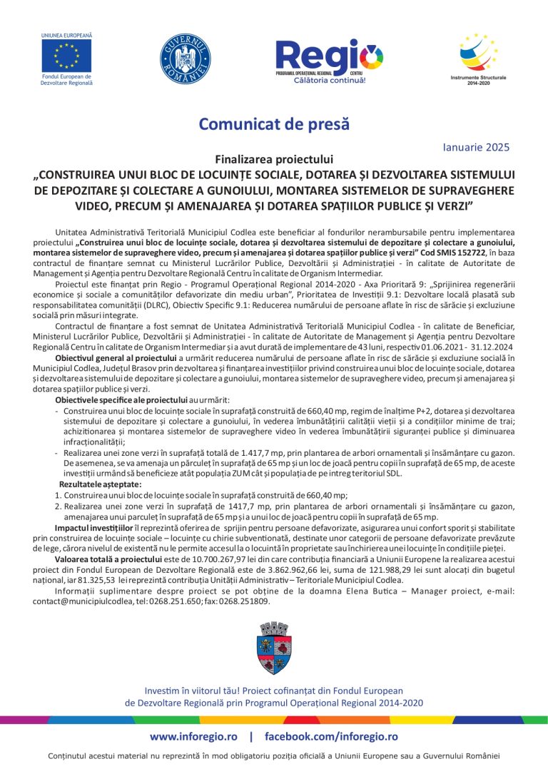 Comunicat de presă UAT Municipiul Codlea