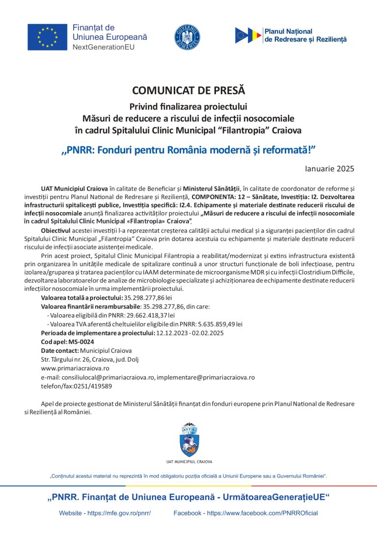 Comunicat de presă UAT Municipiul Craiova