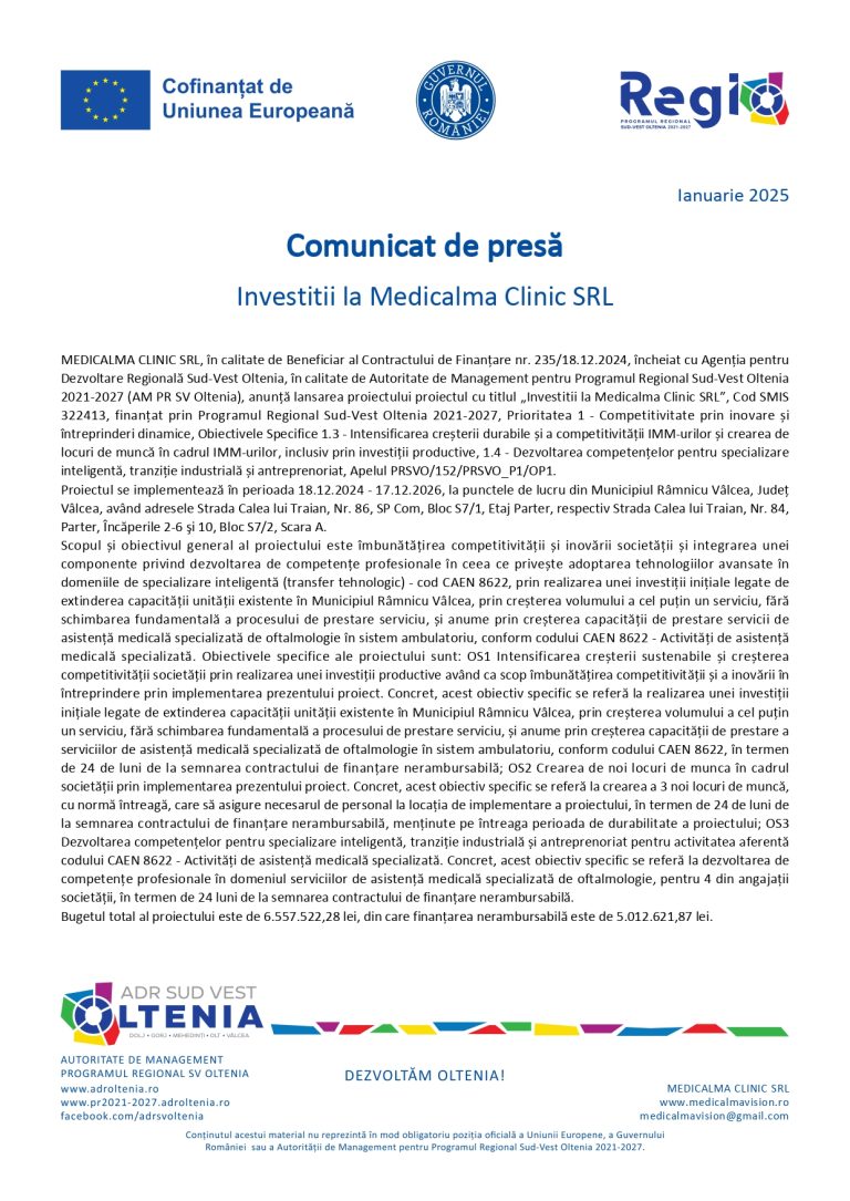 Comunicat de presă MEDICALMA CLINIC SRL