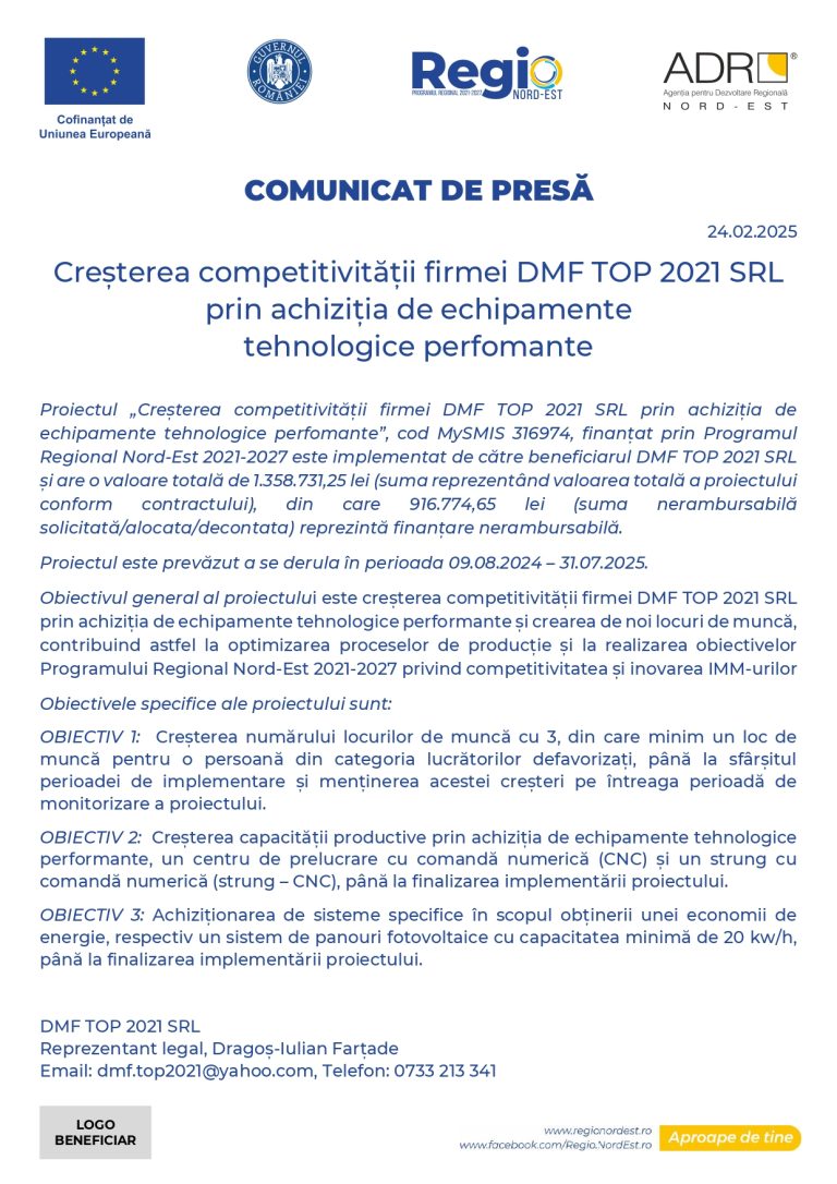 Comunicat de presă DMF TOP 2021 SRL
