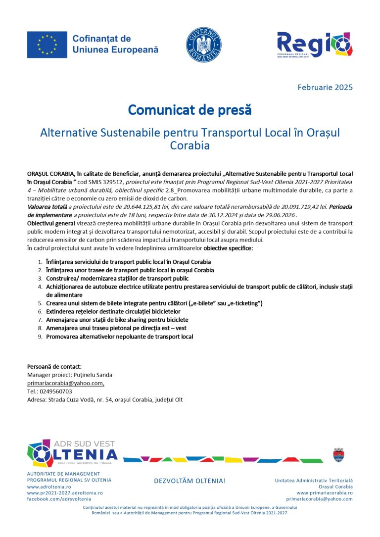 Comunicat de presă ORASUL CORABIA