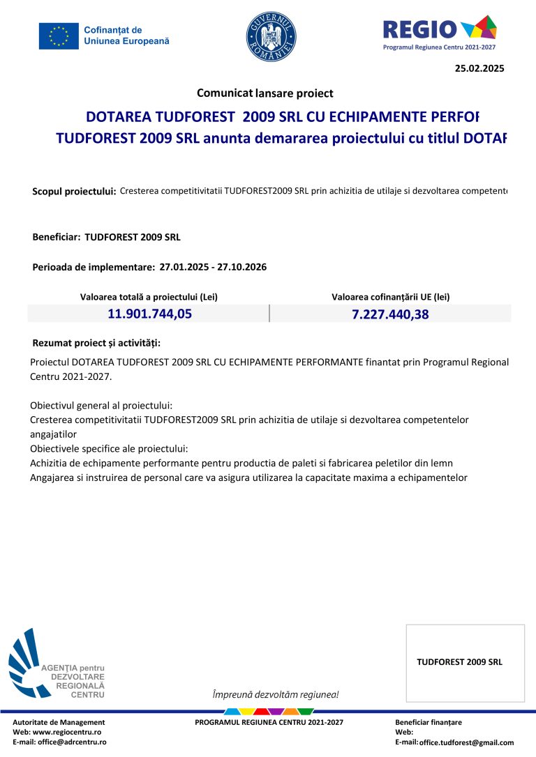 Comunicat de presă TUDFOREST 2009 SRL