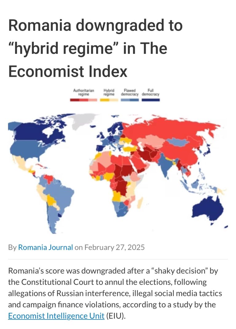 România, retrogradată. De la „democrație viciată”, la „regim hibrid”