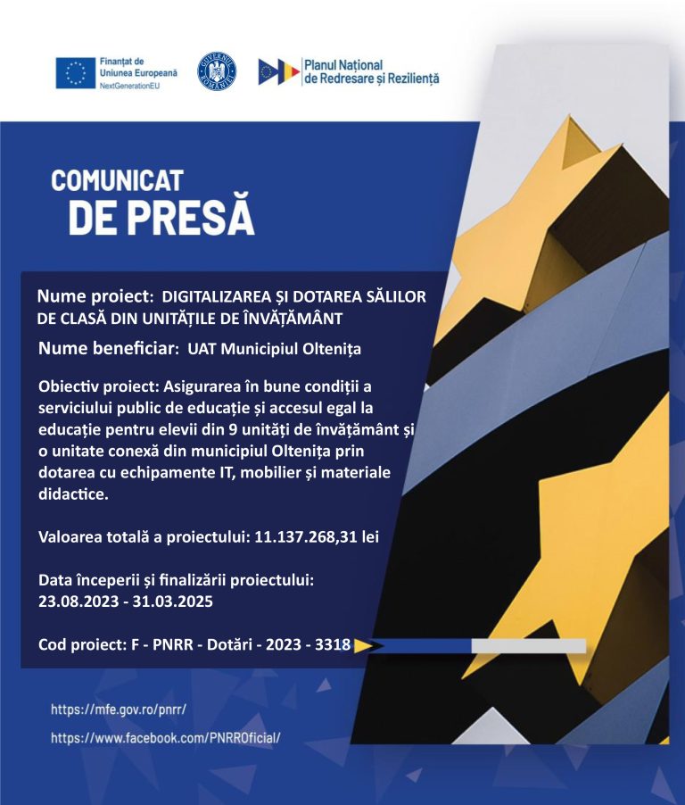 Comunicat de presă UAT Municipiul Oltenița