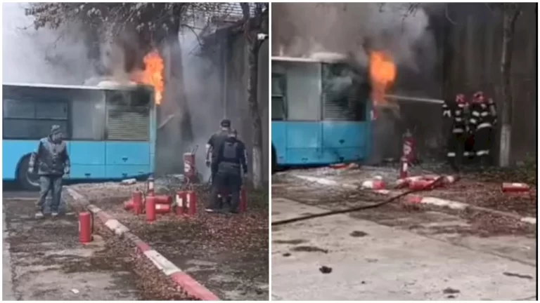 Incident în Capitală. Un autobuz STB a luat foc la Autobaza Nordului – VIDEO