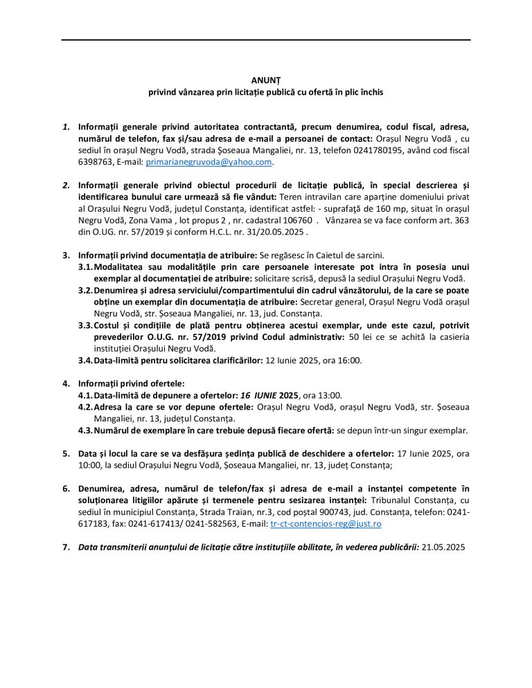 Anunț de presă Primăria Negru Vodă (2)