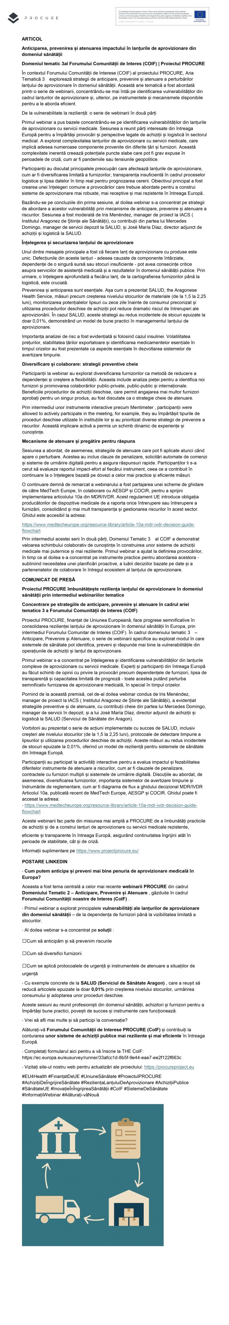 Anunț de presă PROCURE