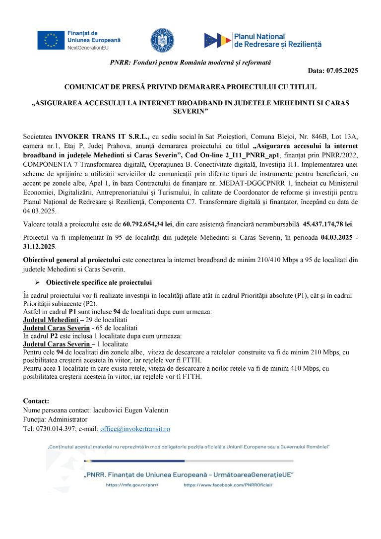 Comunicat de presă INVOKER TRANS IT S.R.L. (1)