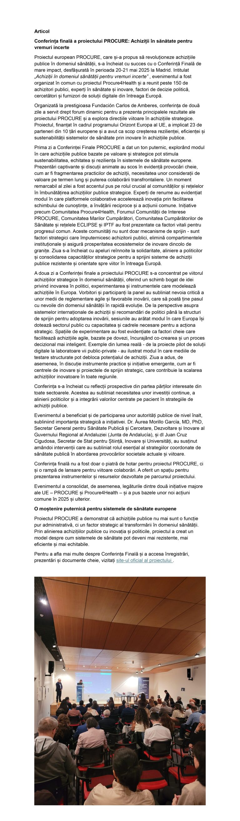 Anunț de presă PROCURE