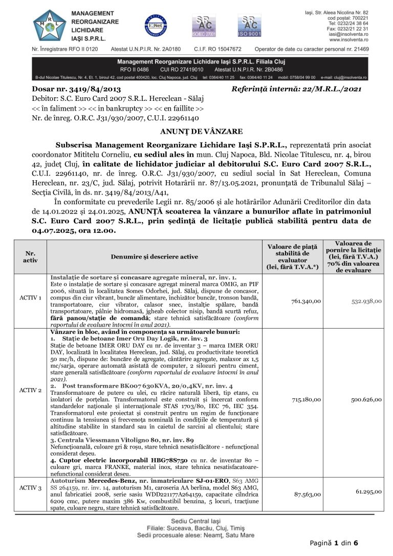 Anunț de vânzare Euro Card 2007 SRL