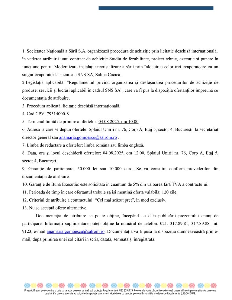 Anunț de presă SALROM SA