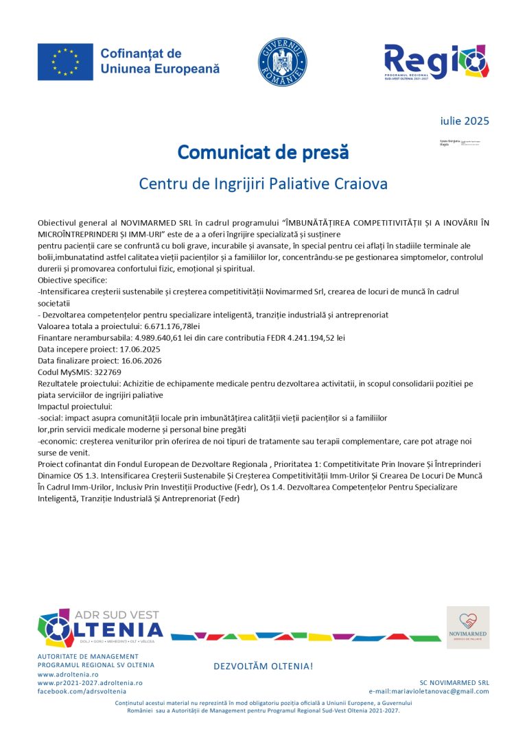 Comunicat de presă NOVIMARMED SRL