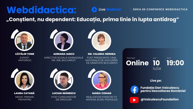 Conferința Webdidactica „Conștient, nu dependent – Educația, prima linie în lupta antidrog” prezintă date alarmante despre consumul de droguri în rândul elevilor
