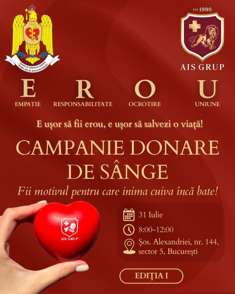 MApN și AIS Clinics & Hospital organizează Campania E.R.O.U., inițiativă umanitară de donare de sânge