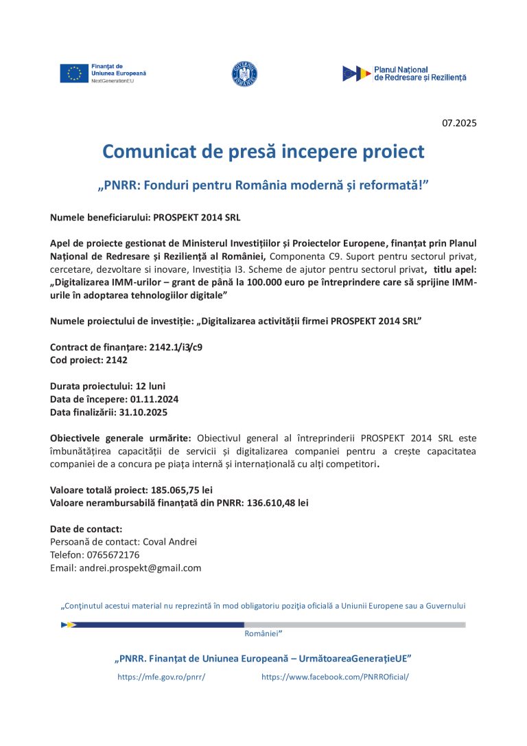 Comunicat de presă Prospekt 2014 SRL