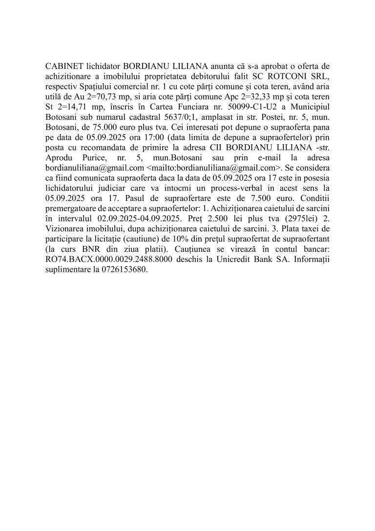 Anunț de presă ROTCONI SRL