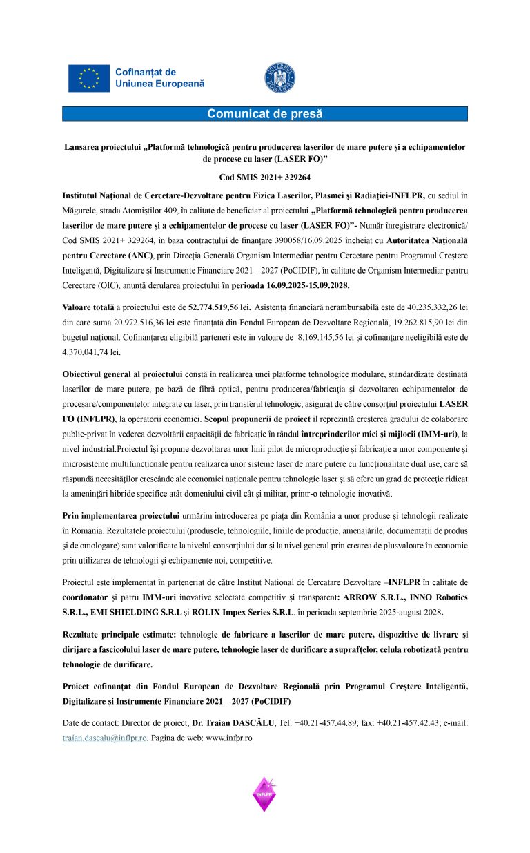 Comunicat de presă INFLPR