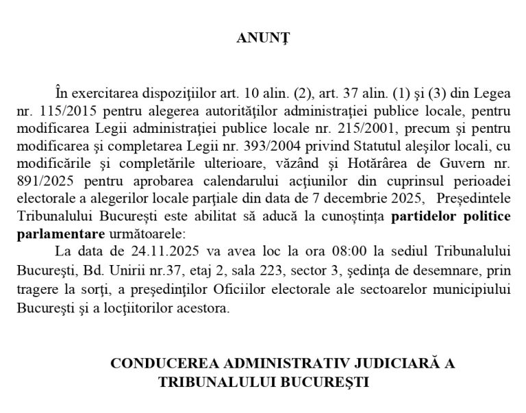 Anunț Tribunalul București
