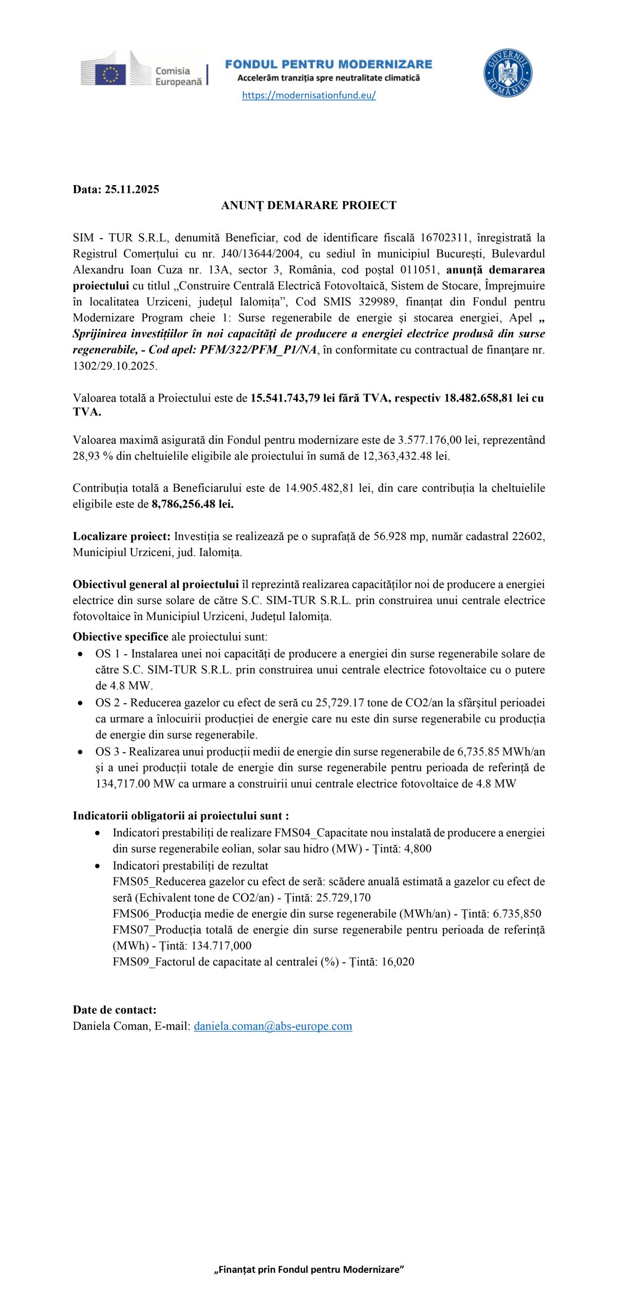 Comunicat de presă SIM – TUR S.R.L. - Ziarul National