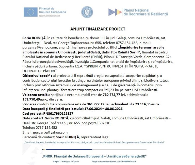 ANUNȚ FINALIZARE PROIECT