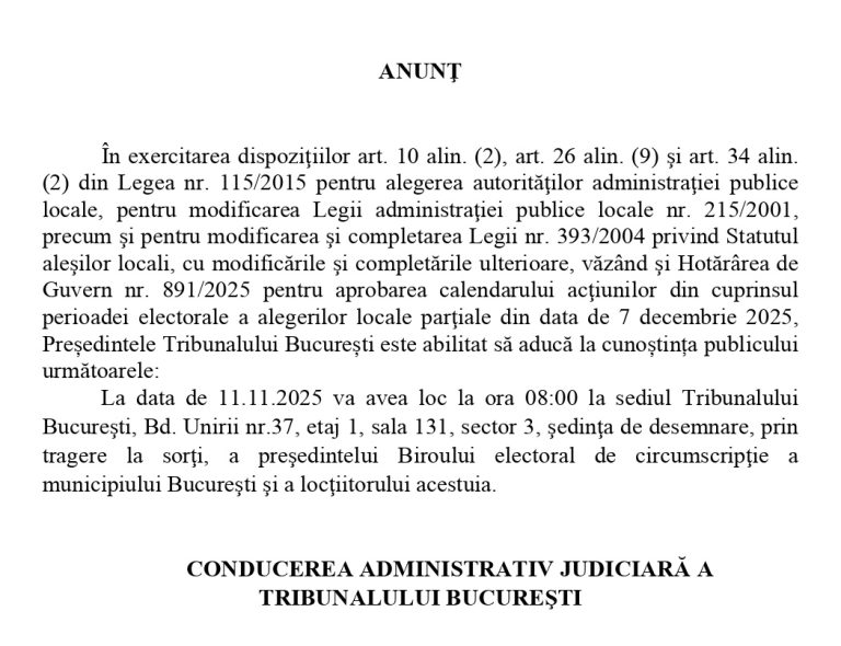 ANUNŢ TRIBUNALUL BUCUREȘTI