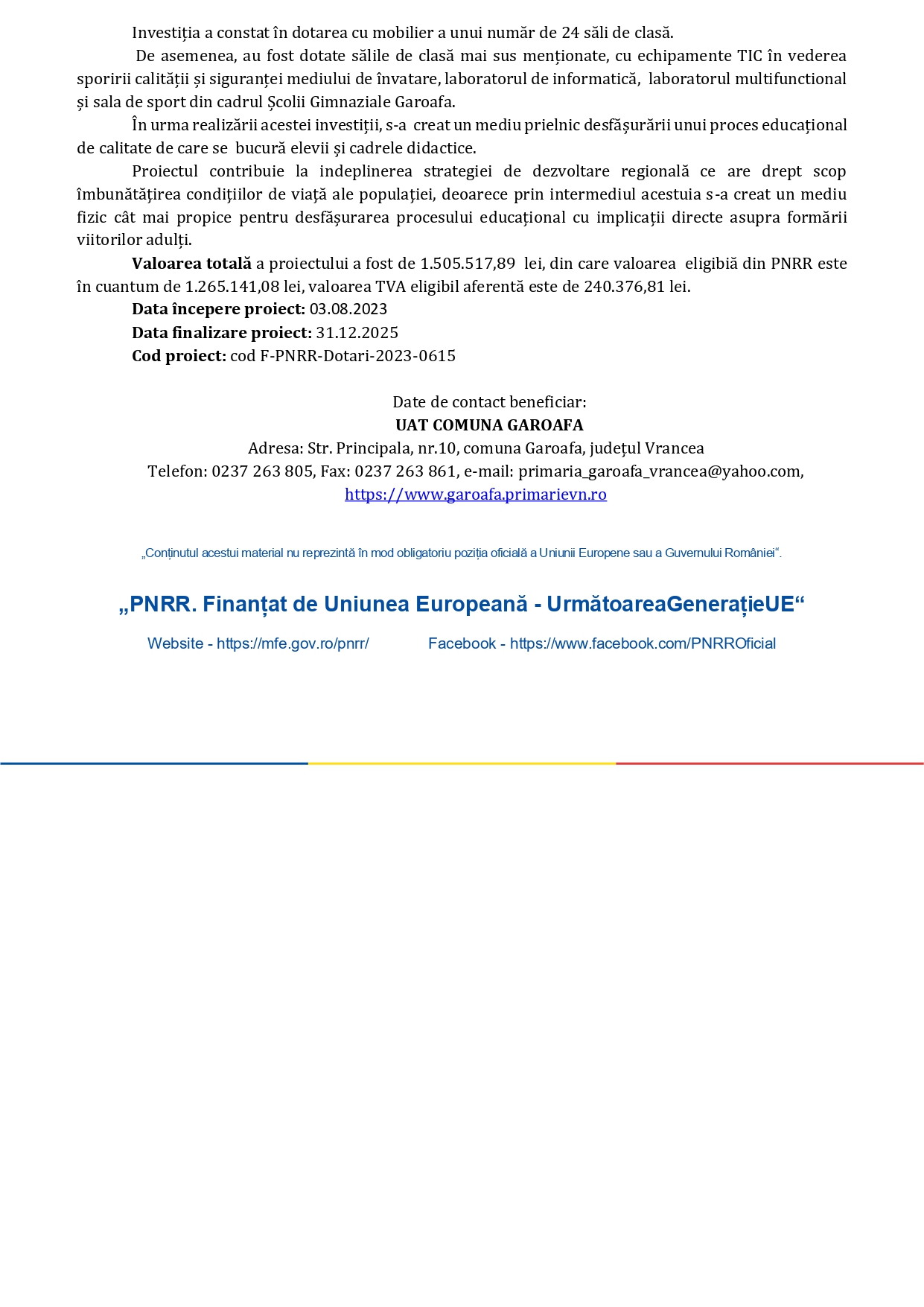 Comunicat de presă UAT COMUNA GAROAFA - Ziarul National