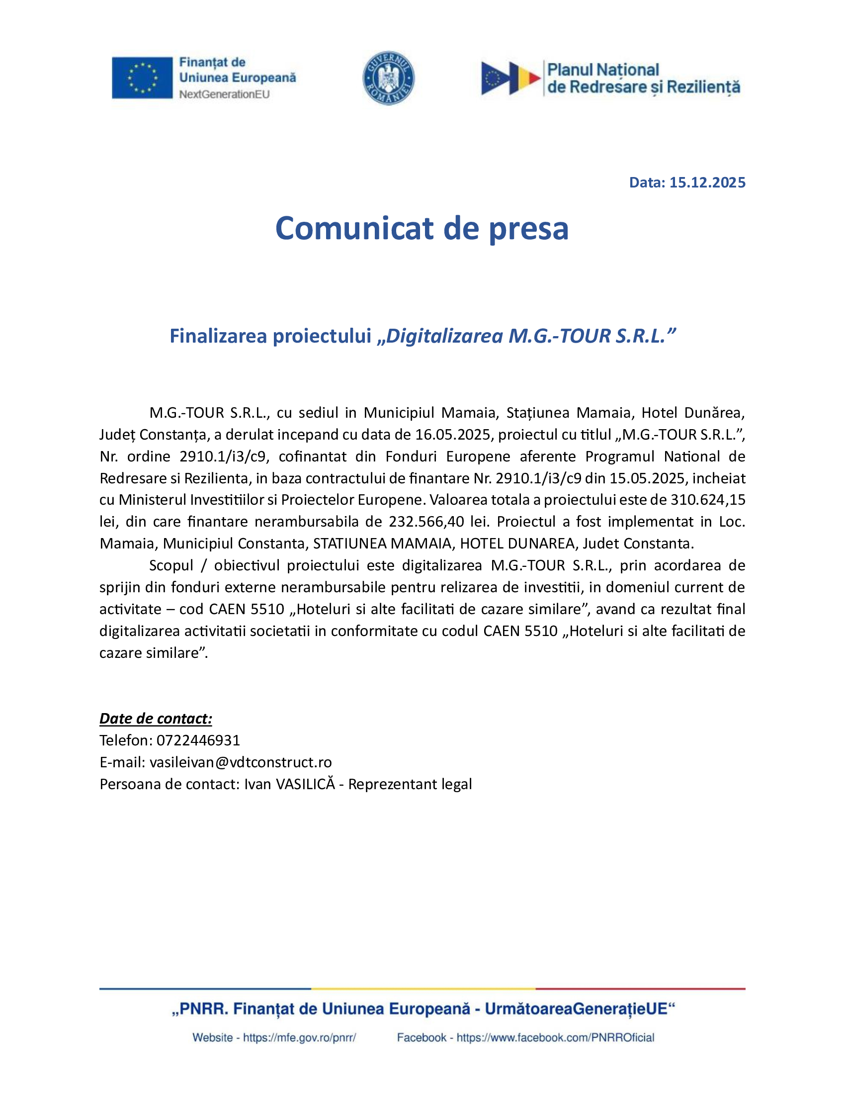 Comunicat de presă M.G.-TOUR S.R.L. (2) - Ziarul National