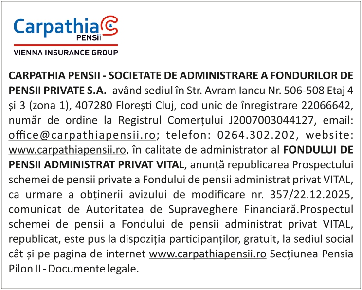 Anunț CARPATHIA PENSII - Ziarul National