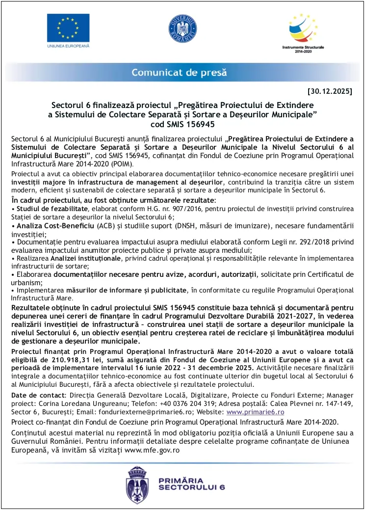Comunicat de presă Sectorul 6 al Municipiului București - Ziarul National